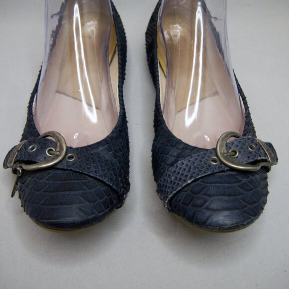 Snakeskin Ballet Flats in Navy Blue Round Toe with Buckle & Charm Size 11 Python - Picture 6 of 11